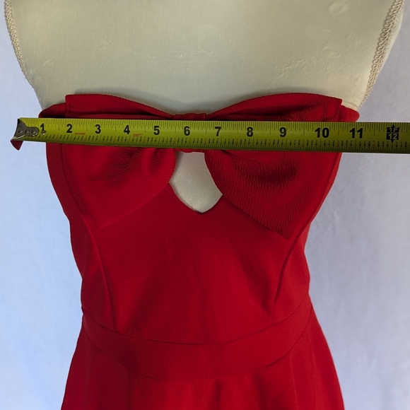 Forever 21 Strapless Red Bow Pinup Style Dress Sz L Bodycon Tube Top Mini - Picture 10 of 11